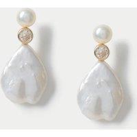 Cubic Zirconia and Fresh Water Pearl Drop Earring