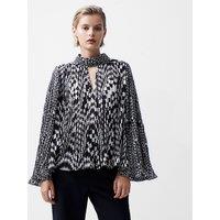 Geometric V-Neck Crinkle Blouse