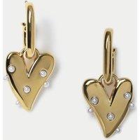 Gold Tone Heart Drop Hoop Earring