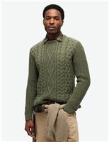 Wool Blend Cable Crew Neck Jumper