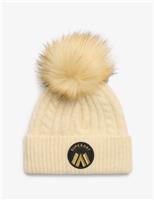 Cable Knit Pom Pom Beanie Hat with Wool
