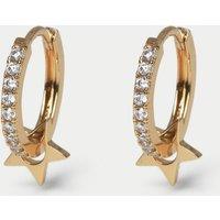 14ct Gold Plated Pave Star Drop Hoop Earring