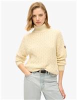 Pure Cotton Cable Knit Roll Neck Jumper