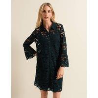 Cotton Blend Broderie Lace Mini Shirt Dress