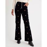 Cotton Rich Cord Floral Flared Trousers