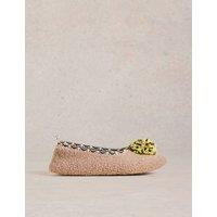 Borg Pom Pom Ballerina Slipers