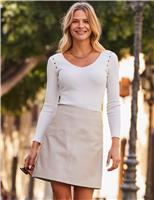 Ivory Leather A-Line Skirt