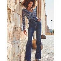 SOSANDAR Contour Waist Kick Flare Jeans Dark Blue
