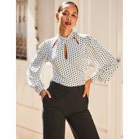 Jersey Polka Dot Keyhole Detail Tunic Top