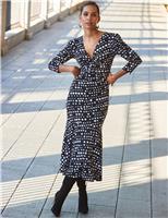 Abstract Print Twist Front Ruched Dress