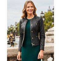 Leather Quilted Collarless Jacket