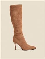 Faux Suede Knee High Flared Heel Boots