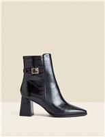 Block Heel Ankle Boots With Buckle Trim