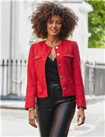 SOSANDAR Boucle Collarless Jacket Red