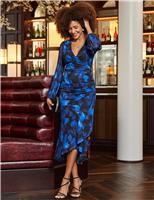 Floral Print Faux Wrap Midi Dress