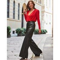 SOSANDAR Faux Leather Palazzo Trousers Black
