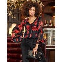 Floral Print Fluted Sleeve Blouse