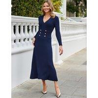 Knitted V-Neck Midi Skater Dress