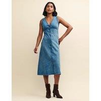 Denim V-Neck Midi Waisted Dress