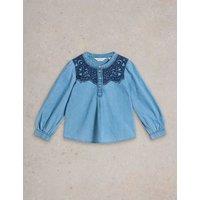 Chambray Flower Embroidered Top (3-10 Yrs)