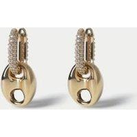 14k Gold Plated Pave Pendant Drop Hoop Earring