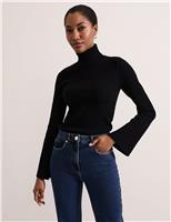 Ribbed Roll Neck Fluted Sleeve Jumper