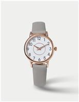 Grey Minimalist Faux Leather Strap Watch