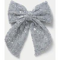 Silver Sequin Hair Bow Clip