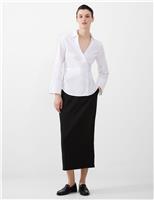 French Connection Cotton Rich Collared V-Neck Asymmetric Shirt White