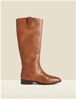 Square Toe Flat Leather Boots
