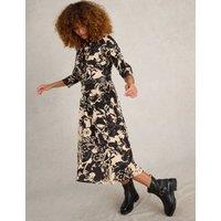 Jersey Floral Collared Midi Shirt Dress