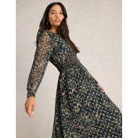 Metallic Spot V-Neck Maxi Waisted Dress