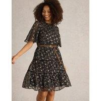 Printed Knee Length Waisted Dress