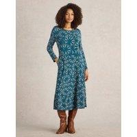 Jersey Printed Round Neck Midi Tea Dress