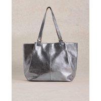 Leather Metallic Two-Tone Tote Bag