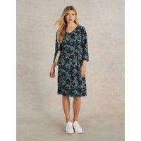 Jersey Printed V-Neck Tea Dress