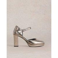 Leather Metallic Block Heel Platform Shoes