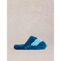 Faux Fur Colour Block Open Toe Mule Slippers