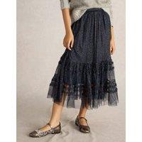 Sparkly Polka Dot Ruffle Midi A-Line Skirt