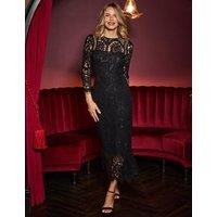 SOSANDAR Cotton Blend Lace Midi Bodycon Dress Black