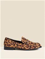 Leopard Print Snaffle Trim Mule Loafers