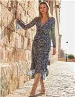 Paisley Print Mesh Wrap Front Dress