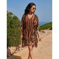 Sheer Floral V-Neck Kaftan Dress