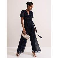 Plisse Short Sleeve Wide Leg Wrap Jumpsuit