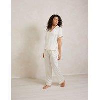 Chelsea Peers Satin Lace Trim Button Up Pyjama Set White
