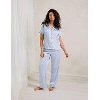 Chelsea Peers Satin Lace Trim Button Up Pyjama Set Blue
