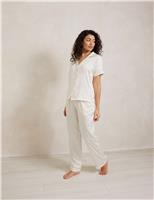 Satin Lace Trim Button Up Pyjama Set