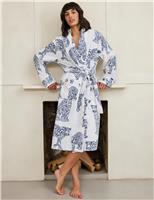 Chelsea Peers Pure Cotton Towelling Leopard Tie Robe Sage Mix