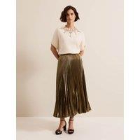 Metallic Pleated Midi Skirt