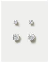 Platinum Plated 2 Pack Stud Earrings Set
